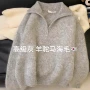 显瘦冬季灰色马海毛针织衫