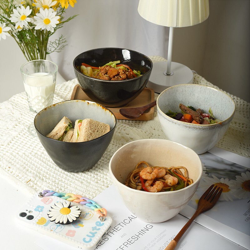 Muxin Ceramic ins Korean Style Salad Bowl Household Ceramic Bowl Student Instant Noodle Bowl Soup Bowl Creative Tableware Wholesale