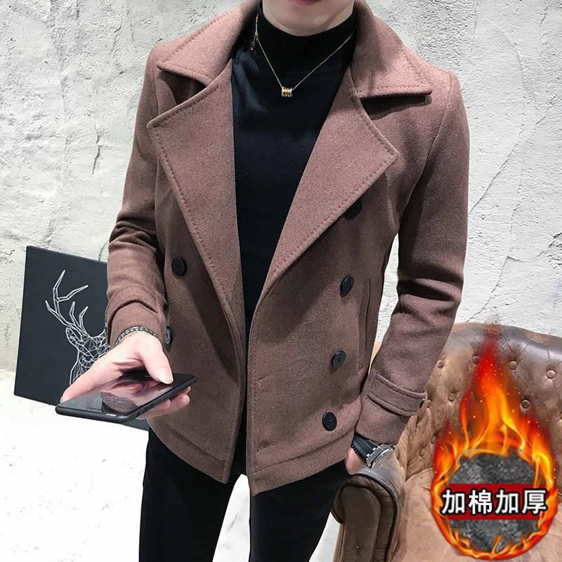 2022 nuevo invierno a cuadros abrigo de lana corta cazadora estilo coreano moda Otoño e Invierno guapo abrigo de lana image 6