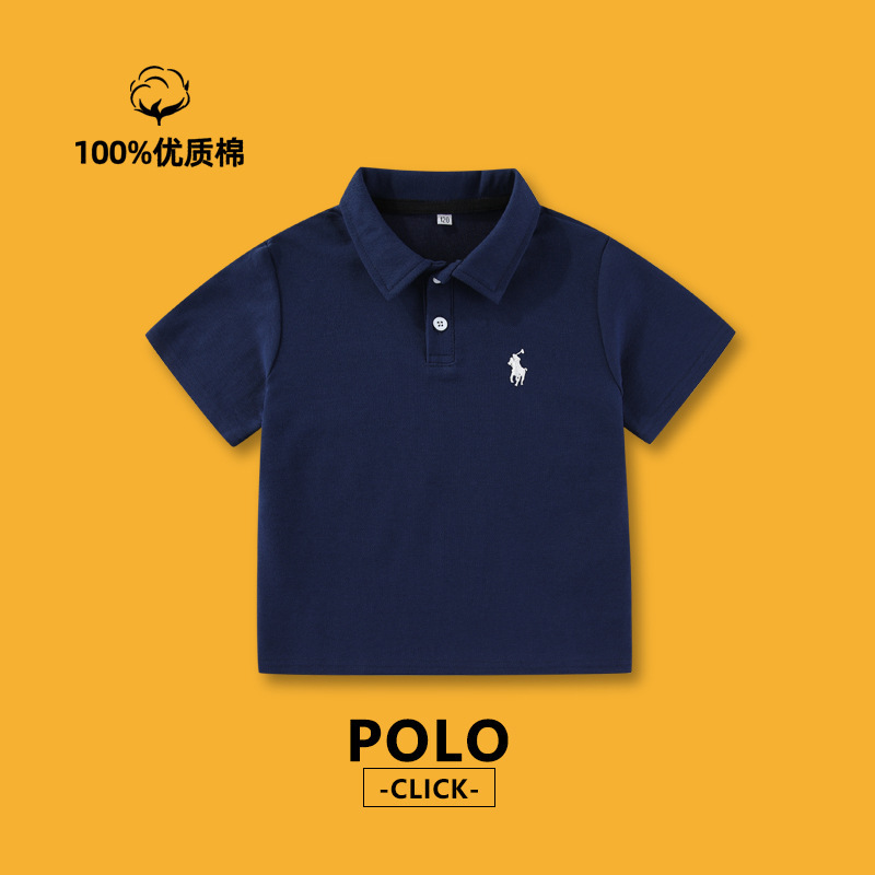 2026 New Children's Polo Shirt Short-Sleeved T-Shirt Boys' Polo White Knit Summer Gray-Black Collared Girls'