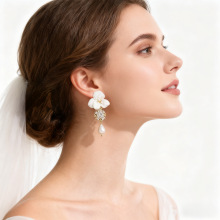 耳饰轻奢高级感亚马逊爆款饰品软陶花朵新娘耳环奢华婚纱耳饰批发
