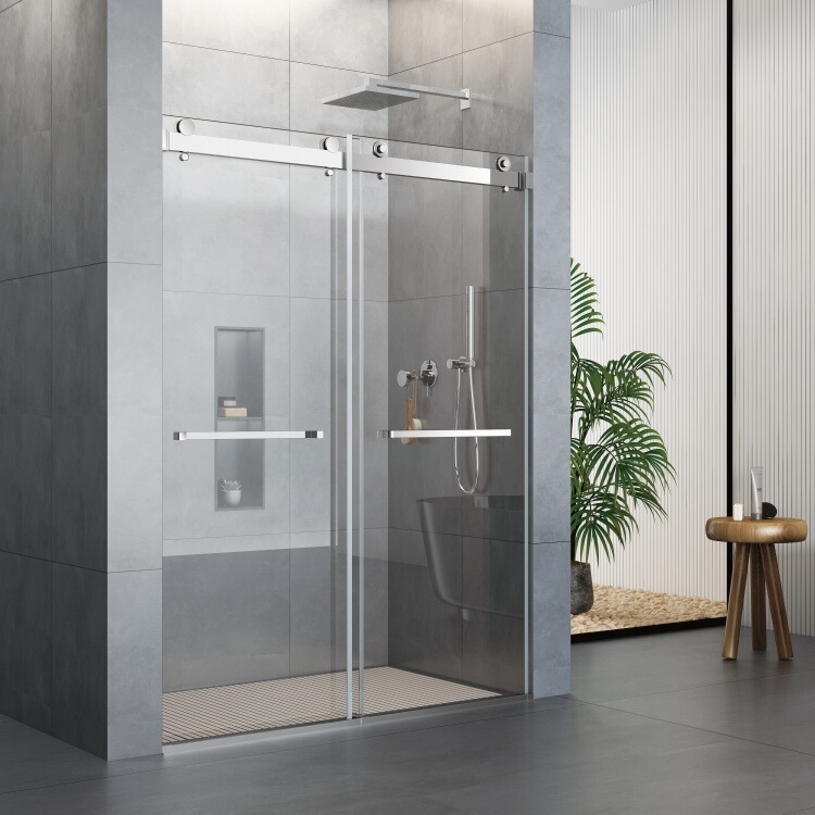 Foreign Trade Export to the United States One-Line Shower Room Sgcc Certified Glass Bath Screen Chrome-Plated Stainless Steel Double Sliding Door Partition