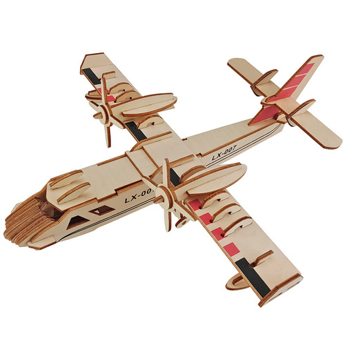 Boy's wooden 3D three-dimensional puzzle children's educational toy building board handmade airplane model assembled wooden puzzle board