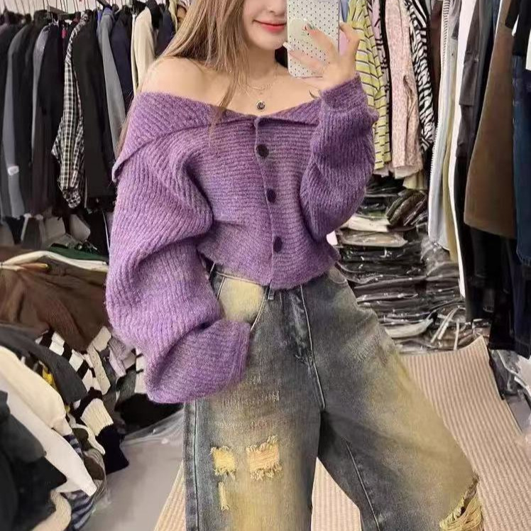 High-Neck Soft and Lazy Knitted Sweater Cardigan for Women, Autumn and Winter Atmosphere Slimming Top, Korean Style Outfit