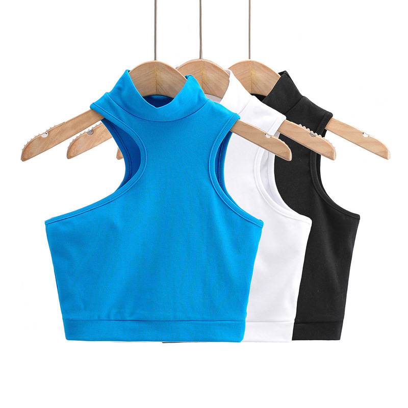 Black turtleneck irregular design small strap tight stretch sleeveless off-the-shoulder vest short top Black turtleneck irregular design small strap tight stretch sleeveless off-the-shoulder vest short top
