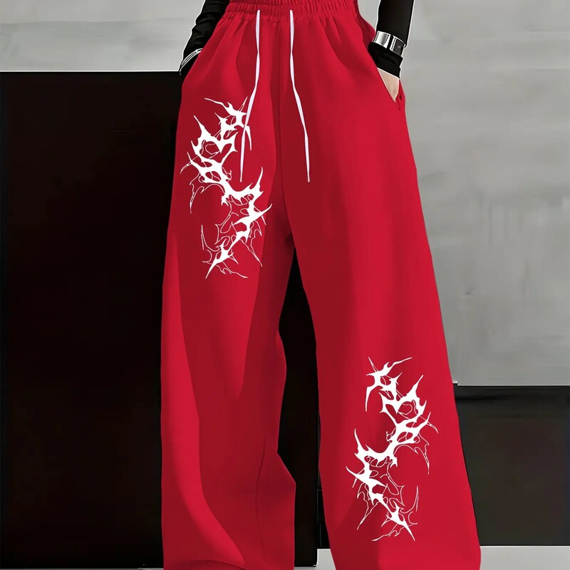 Women's Wide-Leg High-Waisted Adjustable Drawstring Pants, Casual Lightweight Gothic Print Wide-Leg Pants Women's Wide-Leg High-Waisted Adjustable Drawstring Pants, Casual Lightweight Gothic Print Wide-Leg Pants