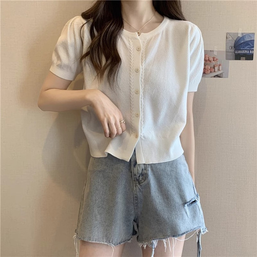 Yuan Qi Anti-Aging Pure Color Simple Short Sleeve Knitted Sweater Women's Clothing 2025 New Short Straight Tube Top Fashion 