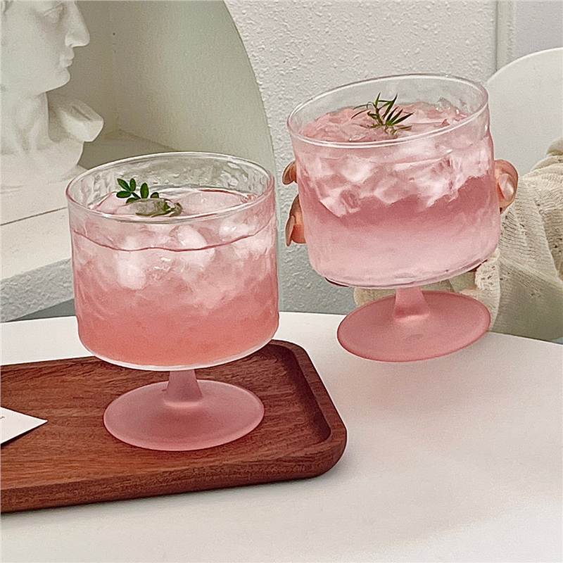 High-Looking Purple Tall Glass for Girls' Home Retro Embossed Dessert Cup Coffee Juice Cup Cocktail Cup