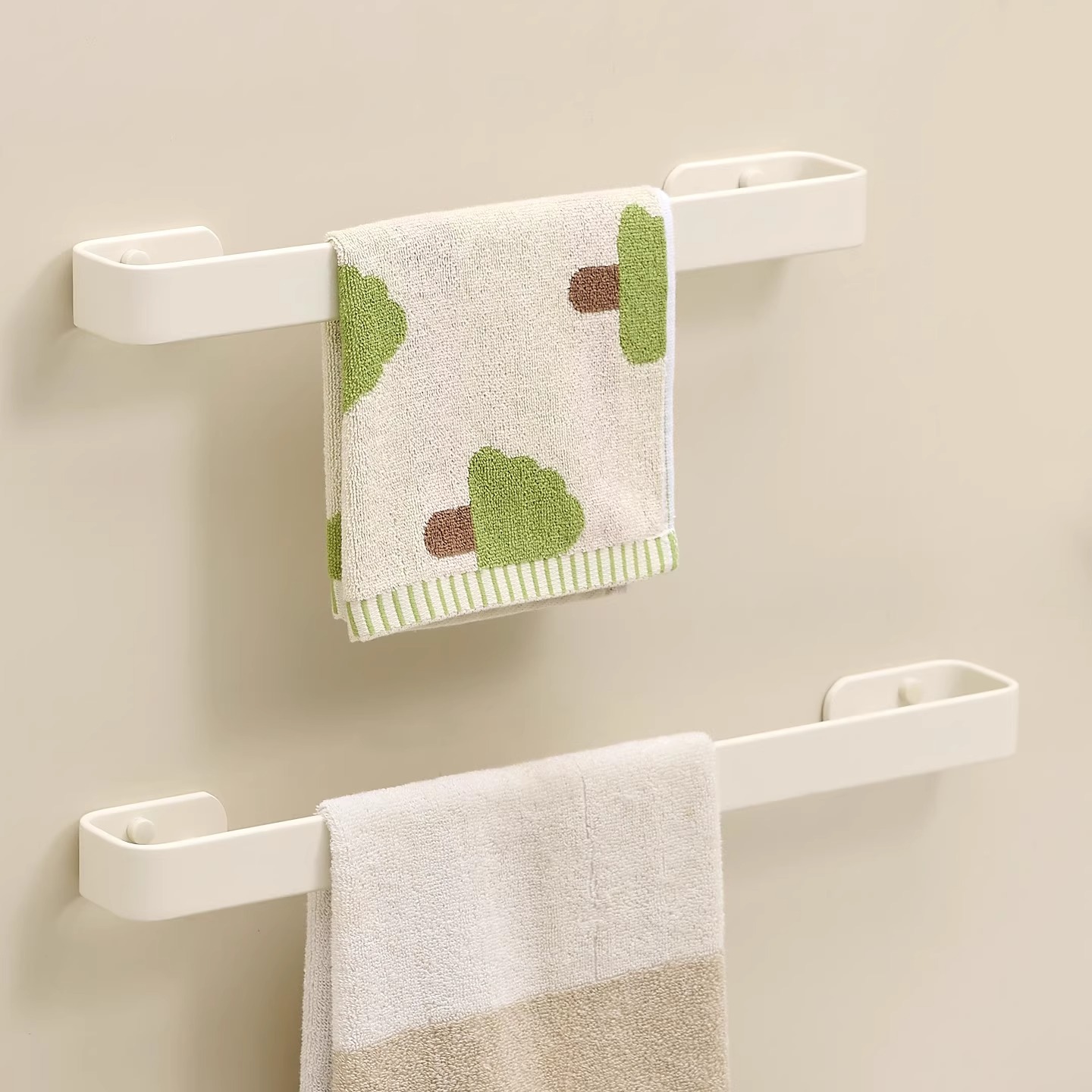 Milk White Towel Rack, Punch-Free Bathroom Towel Rack, High-End Space Aluminum Bathroom Towel Hanging Rod