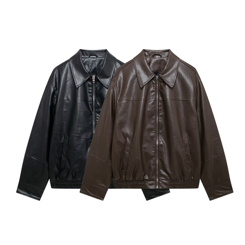 Z Cross-Border Women's Clothing Wholesale 2025 European and American Style Fashion Loose Faux Leather Bomber Jacket 4341864