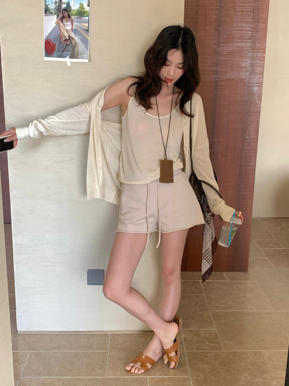Bộ cardigan len phối áo hai dây nữ phong cách lười biếng mùa hè — yến mạch chi tiết 20