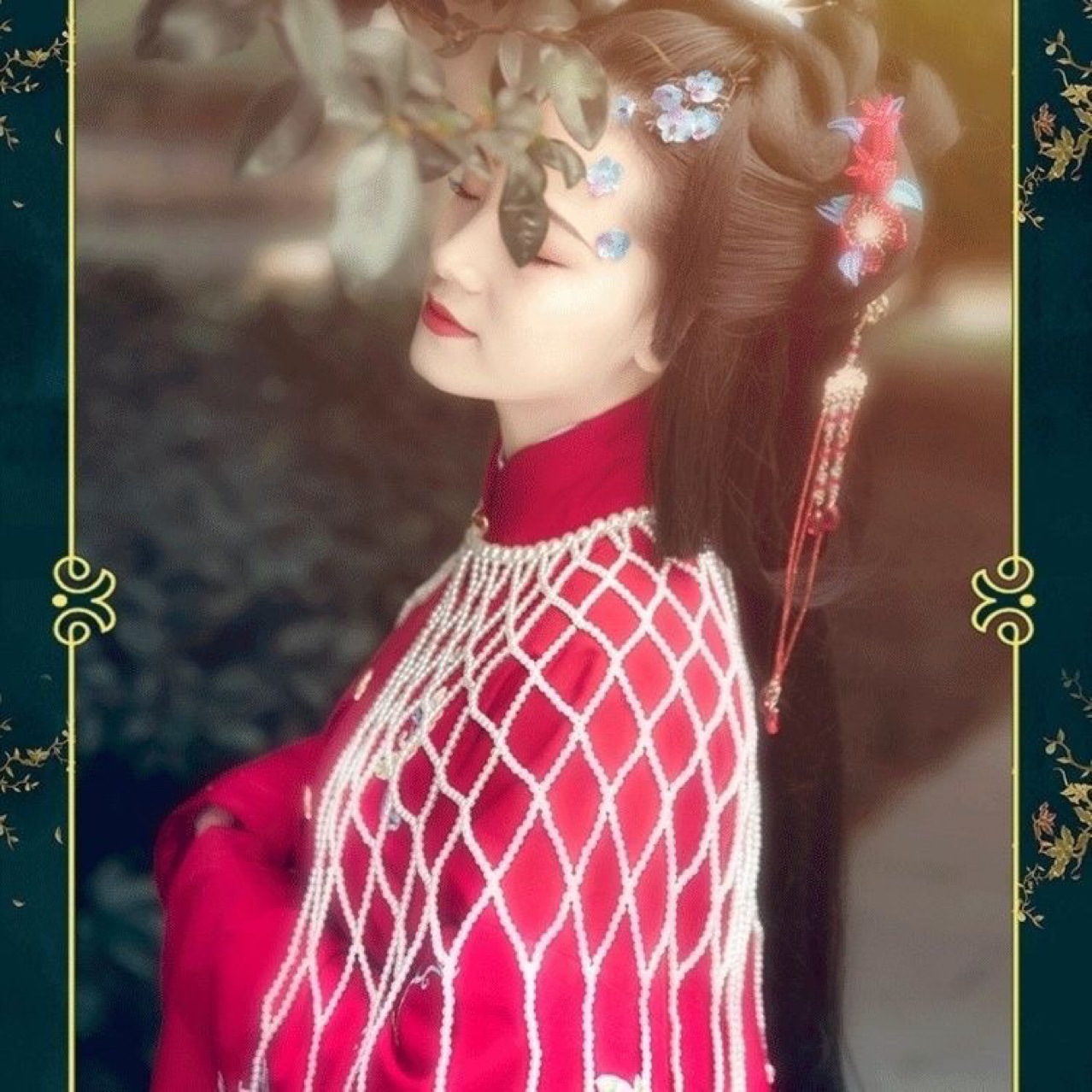 Elegant handvävd pärlsjal med tofsar för dam hanfu_voghion.com