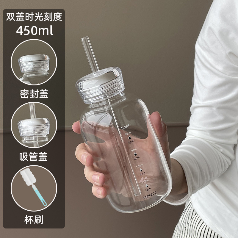 450ml 이중 뚜껑 모델에는 빨대 + 컵 브러시가 함께 제공됩니다.