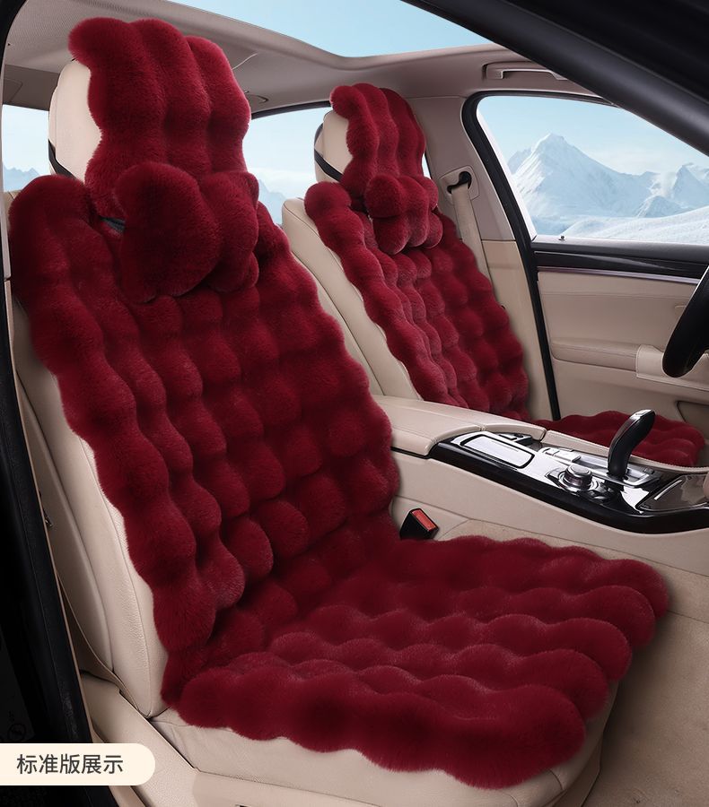 Bubble Velvet Car Seat Cushion, Universal for Five Seats, Backrest, Autumn and Winter, Non-Slip, Warm, Faux Rabbit Fur Car Seat Cushion, One-Piece