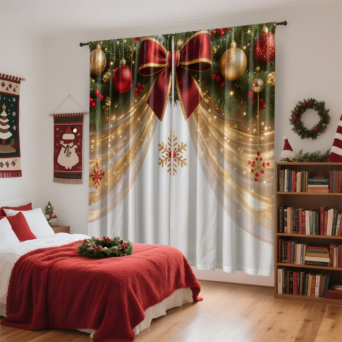 Amazon transfronteriza impresión digital de cortinas de Navidad sombreado decoración de Navidad europea y americana TEMU