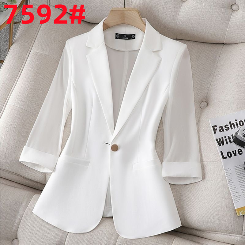 Shiffon summer white thin elegant autumn classic suit jacket