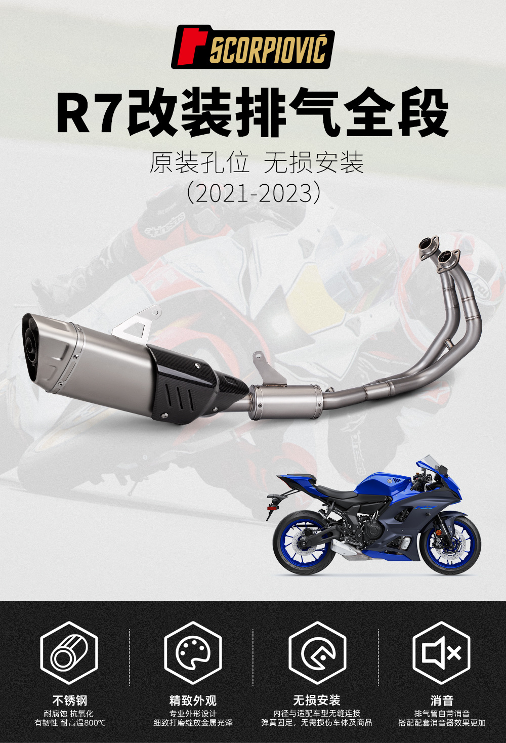 R7 Exhaust Pipe Stainless Steel Front End Exhaust Pipe End Muffler Combination suit Special Vehicle 2021-2023