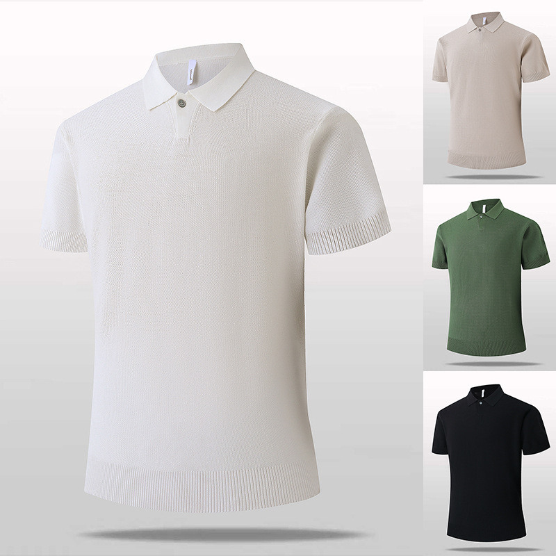 Polo camiseta de punto camiseta de manga corta hombre botón de solapa viejo dinero estilo delgado negocio hielo camiseta fábrica transfronteriza al por mayor