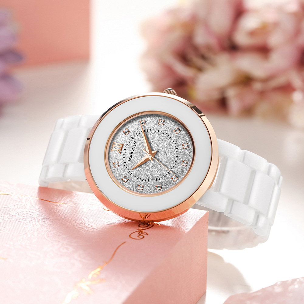 NAKZEN1017 famosa ciudad antigua nueva correa de cerámica diamante estrella flash personalidad dial simple regalo del Día San Valentín