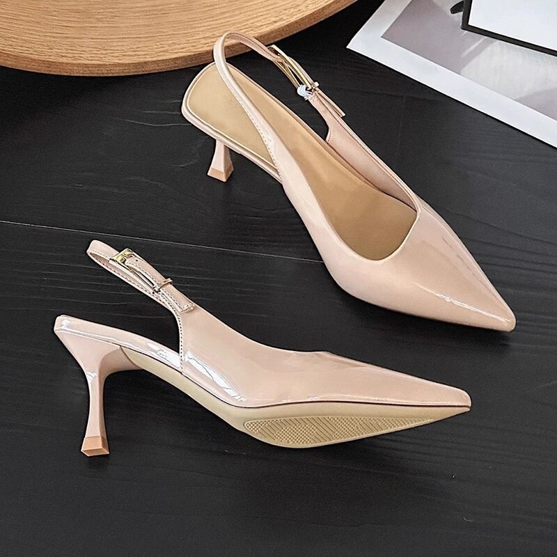 French-Style Patent Leather Closed-Toe Sandals for Women, 2026 Summer New Versatile Thin-Heeled Pointed-Toe Ankle Strap Elegant High Heels