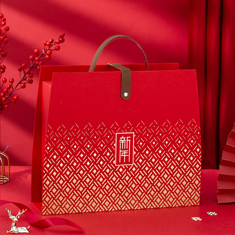 新年礼品盒包装手提礼盒红色坚果干货春节包装盒中国风2024新款