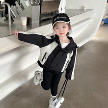 女童外套秋款新款儿童韩版拼色连帽冲锋衣中小童时髦休闲风衣洋气