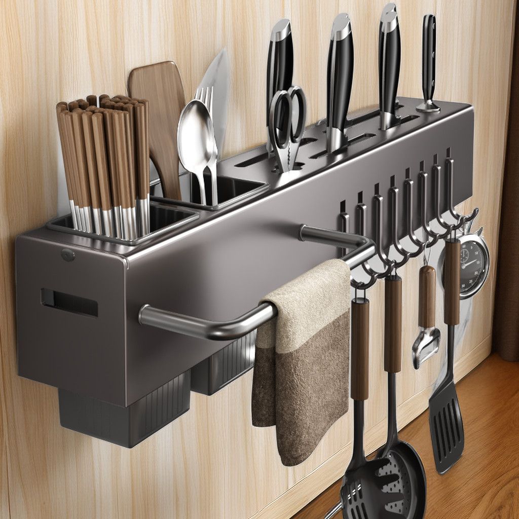 Knife Holder Punch-free Kitchen Storage Rack Spovel Kitchen Multifunctional Wall-mounted Chopsticks Tube Vegetable Knife Storage Spoon