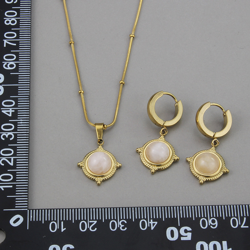 Simple Style Geometric Titanium Steel Pendant Necklace Earrings Artificial Gemstones Stainless Steel