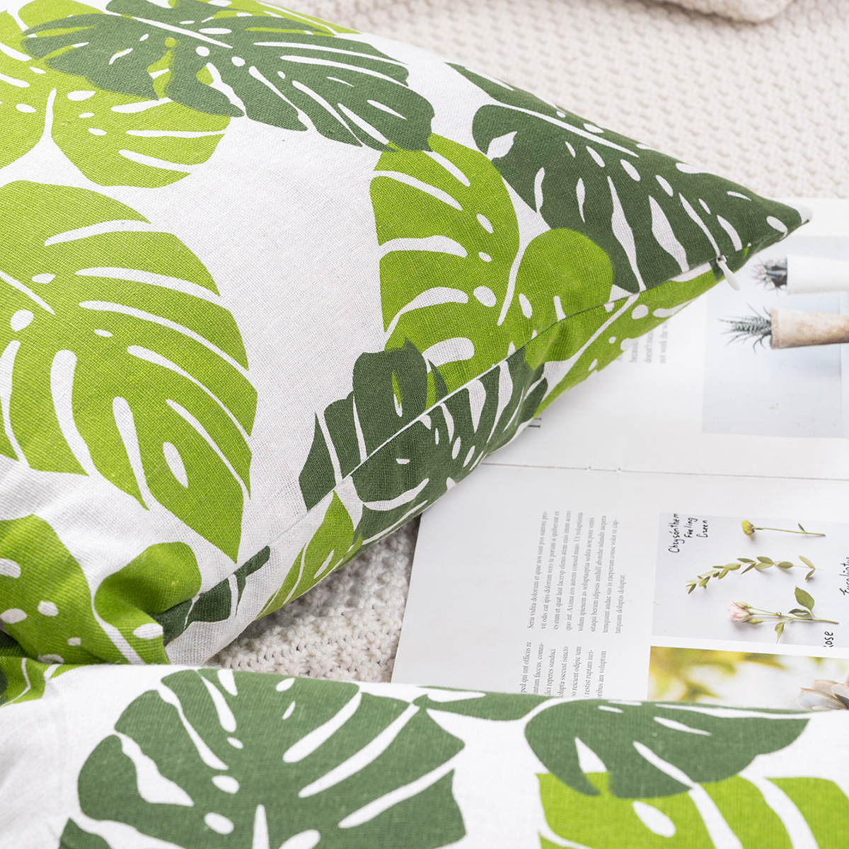 Funda de almohada de hoja de plátano elástica transfronteriza Funda de cojín de sofá simple Comercio exterior Funda de almohada del sudeste asiático Sin núcleo