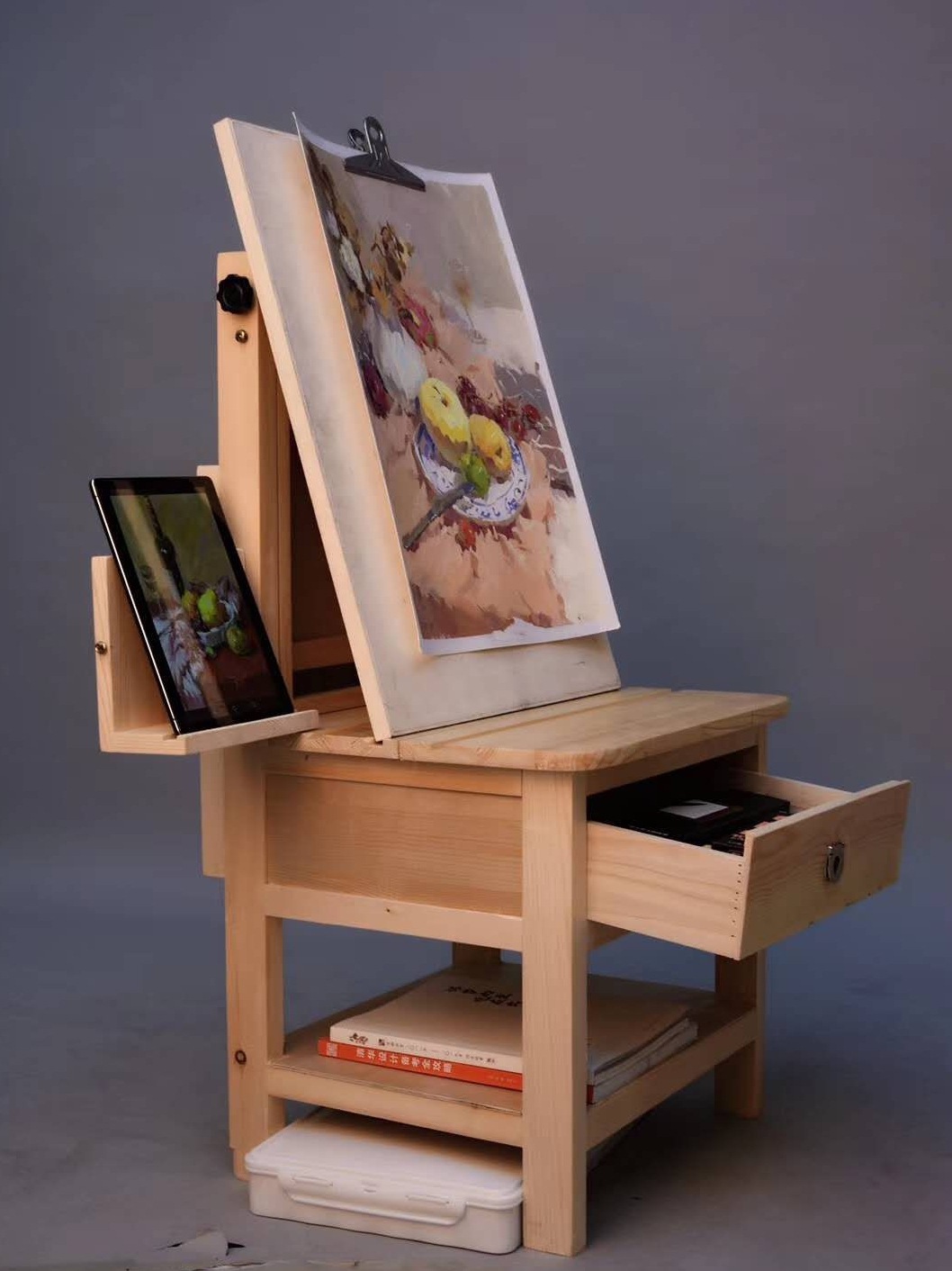 Integrated Painting Stool, Painting Table, Training Studio Table and Chair, Tutoring Art Student Painting Table, Multi-Functional Easel with Drawer