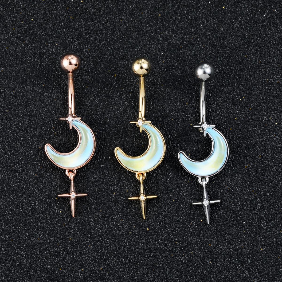 Gradient Navel Piercing Ring With Moon Star And Tassel Charm_voghion.com