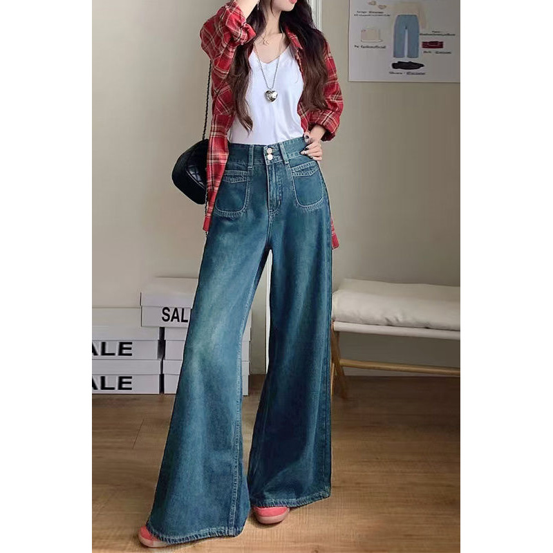 阔腿垂感拖地牛仔裤女春秋季新款2025好搭配遮肉显腿长宽松时尚潮