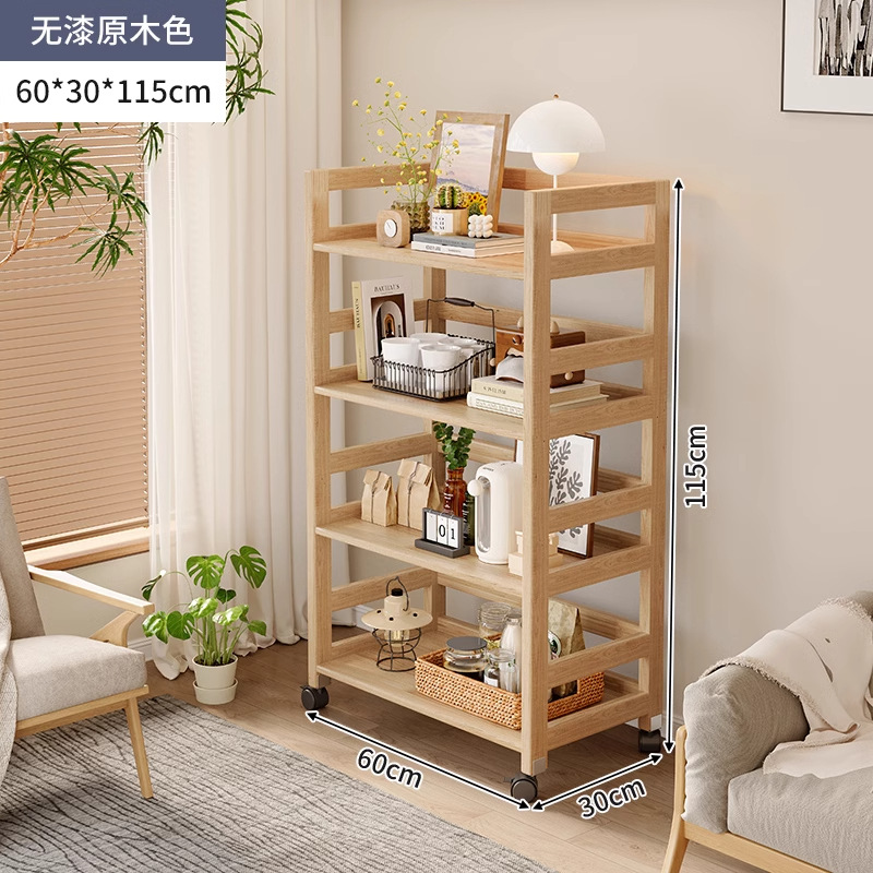 Rack de mesita de noche de madera maciza de color madera de piso a techo en el lado de la sala de estar, cochecito de varios pisos, estante de almacenamiento extraíble para dormitorio