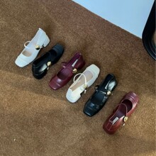 粗跟单鞋女鞋子2025春夏季温柔晚晚方头玛丽珍鞋复古百搭玛丽珍鞋