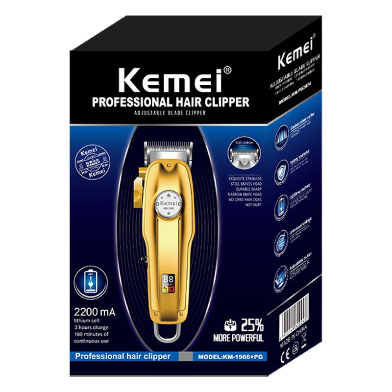 Kemei pelo clipper LED LCD digital display metal cuerpo aceite cabeza clipper KM-1986 + PG eléctrico clipper