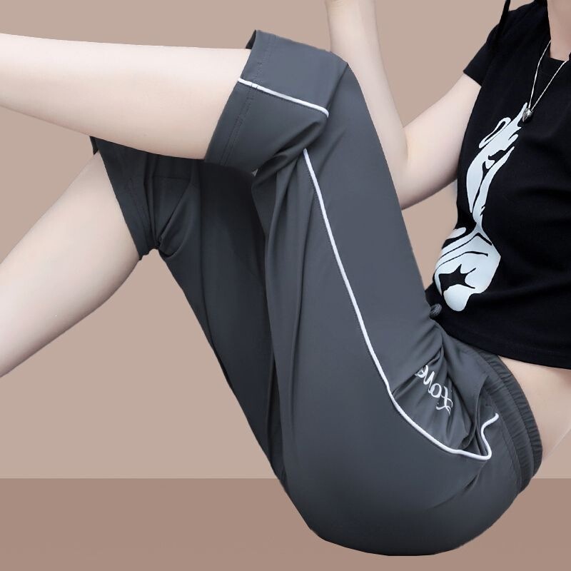 Thin Ice Silk Women's Cropped Pants 2026 New Summer Style Loose High-Waisted Plus-Size Casual Sports Pants