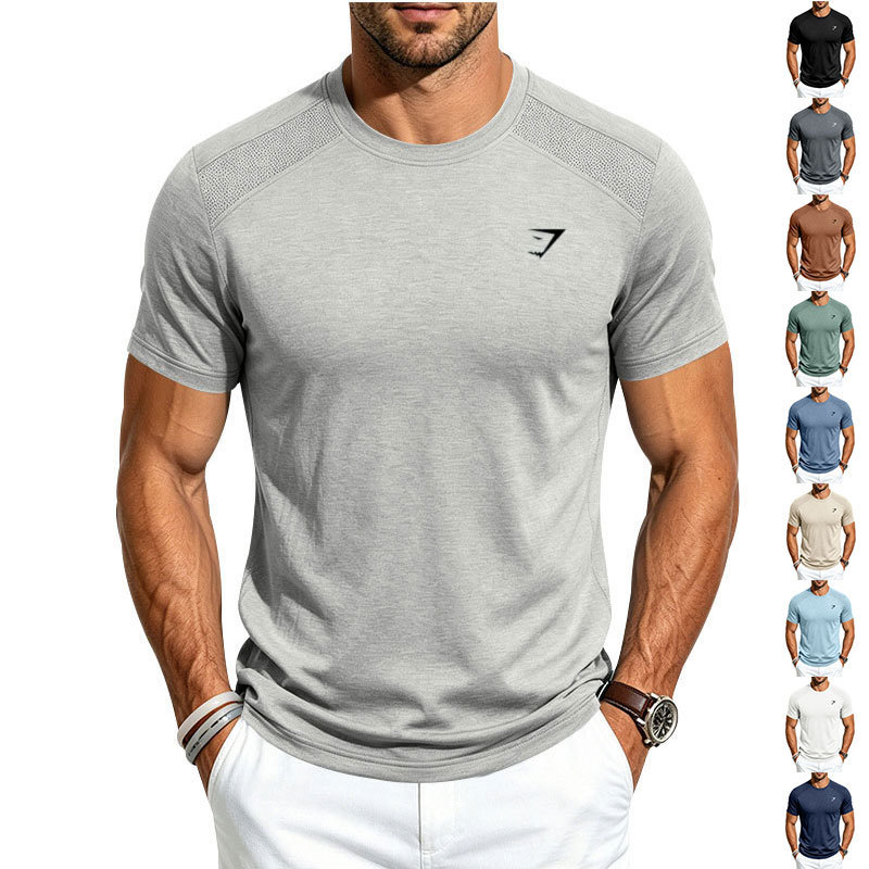 Gymshark American Trendy Brand Muscle Shark New Trendy Sports Fitness Printed Men's Short-Sleeved Tight-Fitting Top
