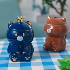 陶瓷創意卡通馬克杯個性呆萌皇冠小熊立體陶瓷水杯情侶高顏辦公杯