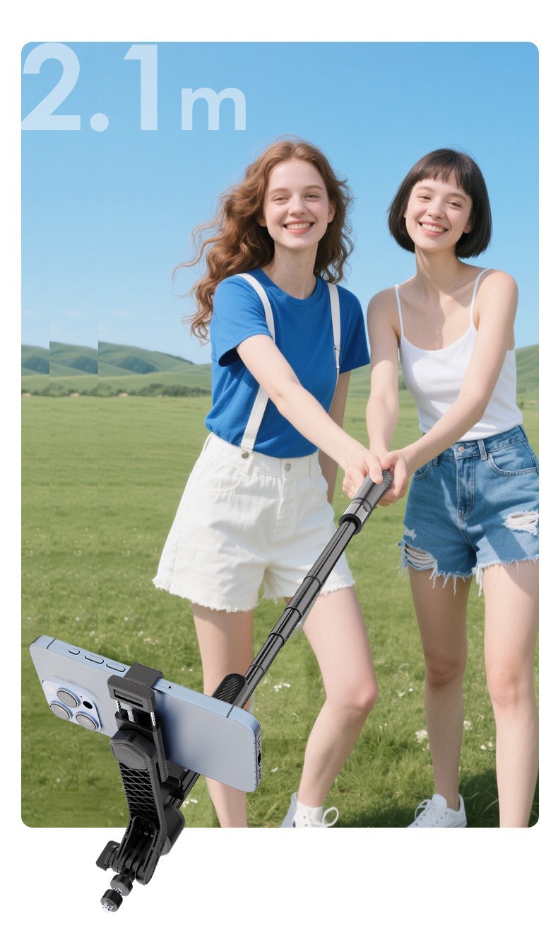K29 Telefoon Bluetooth Afstandsbediening Statief Selfie Stick Vierassige Handheld Stabilisator Live Streaming Vloerstatief 2,15 m_voghion.com