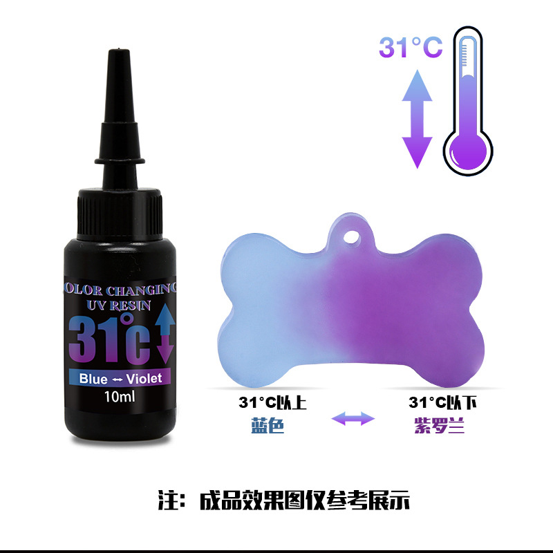 Transfronterizo 6 colores cambio de temperatura pegamento uv de bricolaje pegamento de alto brillo 31 grados toque a mano material que cambia de color resina que cambia de color fabricante de pegamento uv