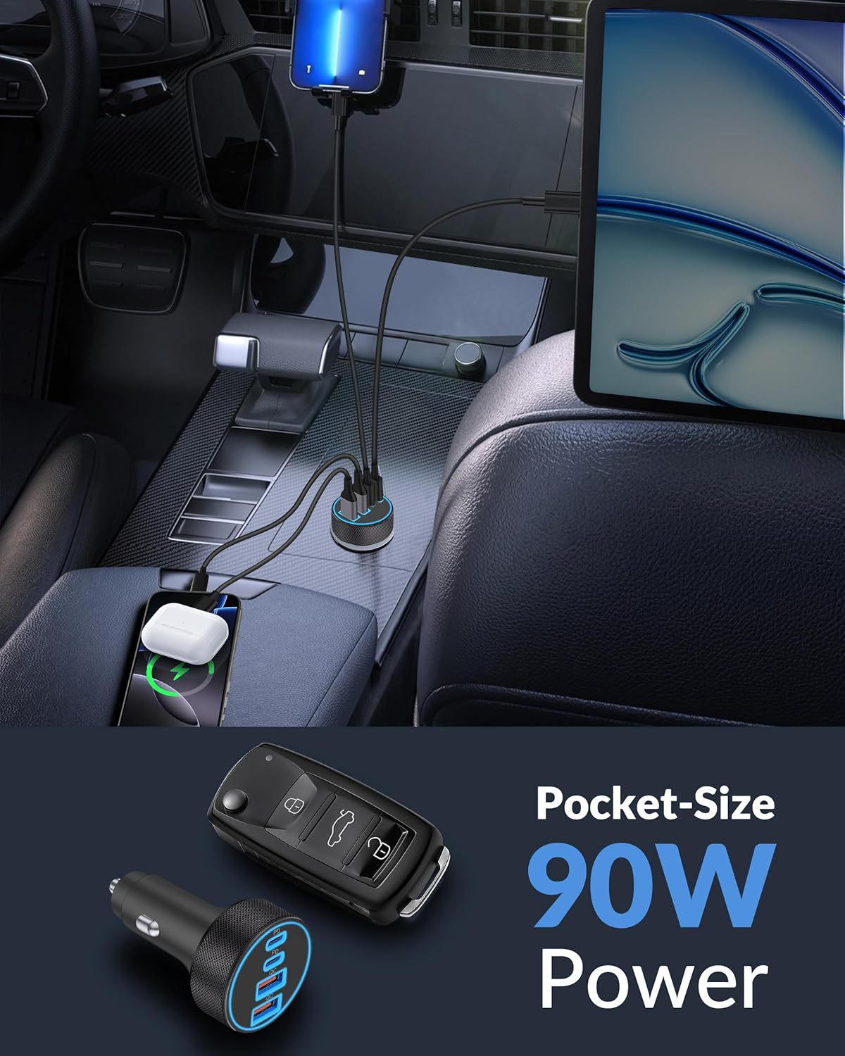Cross-border one-to-four aluminum alloy super fast charging dual PD30W dual QC cigarette lighter car mobile phone charger factory
