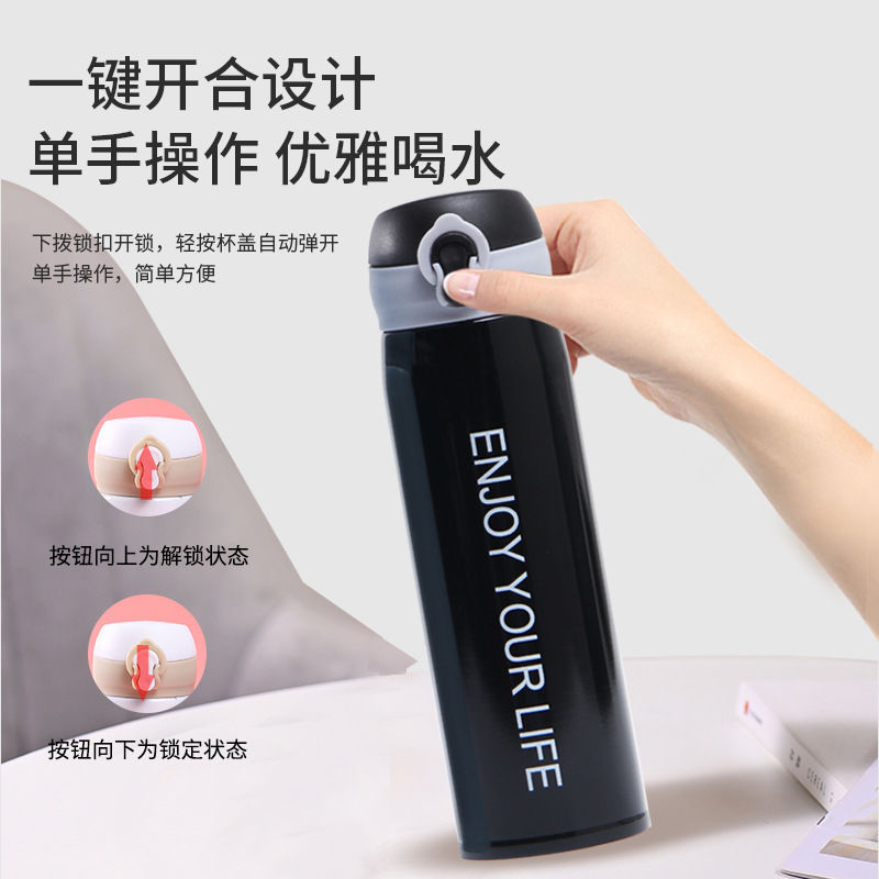 Botella termo infantil de acero inoxidable 304 con diseño de unicornio, tapa abatible y personalizada con logo