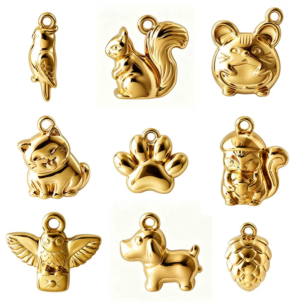 316 stainless steel cartoon animal pendants, gold-plated, 3D squirrel, cat, and dog paw charms, DIY necklace jewelry accessories