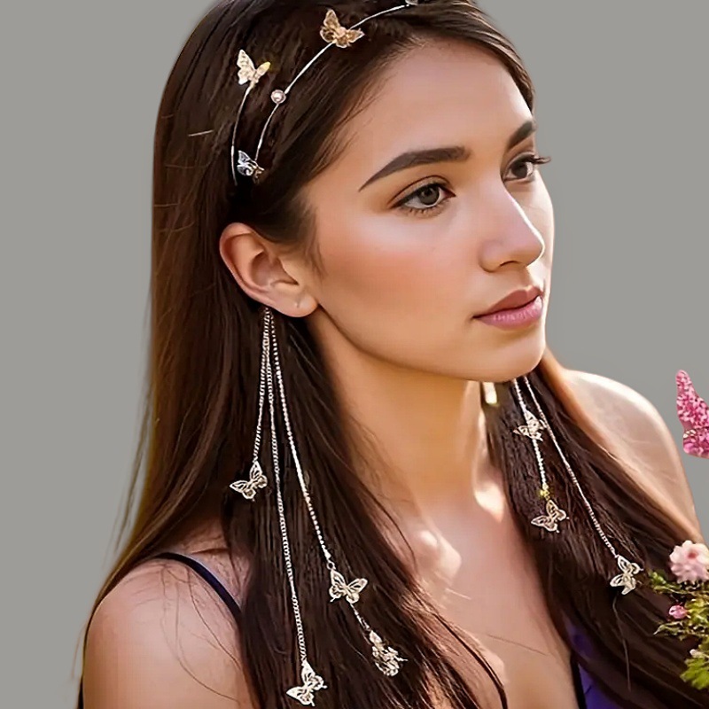 Nuevo diamante de perla mariposa bordilla de diseño de aro de cabello de aleación hecha a mano aro de cabello de alta sensación