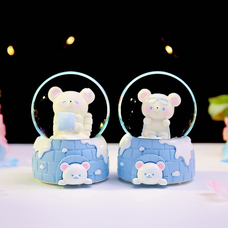 Dibujos Animados lindo Oso de invierno mini bola cristal del agua para niños regalo cumpleaños escritorio decoraciones al por mayor