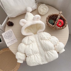 Korean children's winter down jacket for girls with plush lining, Korean style pointed hood, bubble sleeves, padded warm cotton coat, thickened