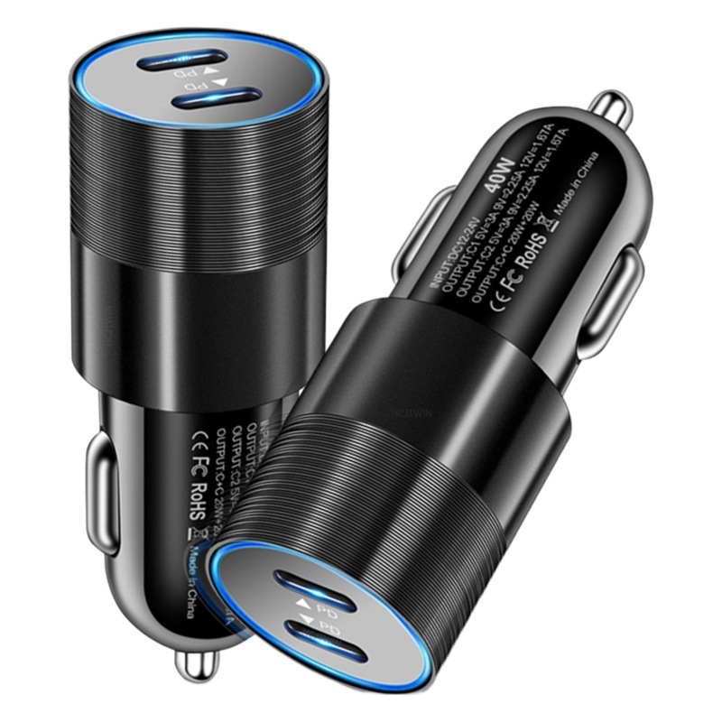 Dual PD 40W double PD metal steel gun fast charging car charging flash charging car charger PD + PD double fast charging