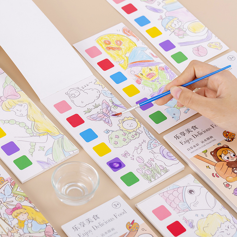 Factory 6-Color Watercolor Coloring Notebook Sticky Notes with Pen Watercolor Paints, Water-Soluble, Draw Immediately Bookmark, Children's Coloring and Drawing Book, Wholesale