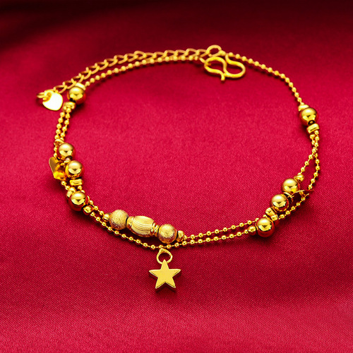 Japanese and Korean fashion little red book same style anklet Vietnamese sand gold gold-plated summer love bell multi-line anklet for women