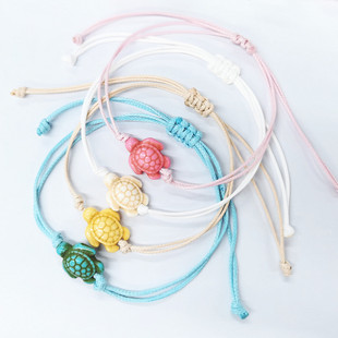 New Foreign Trade Style Adjustable Anklet with Simple European and American Design, Featuring Wax Rope, Animal Turquoise, and Colorful Turtle Motifs